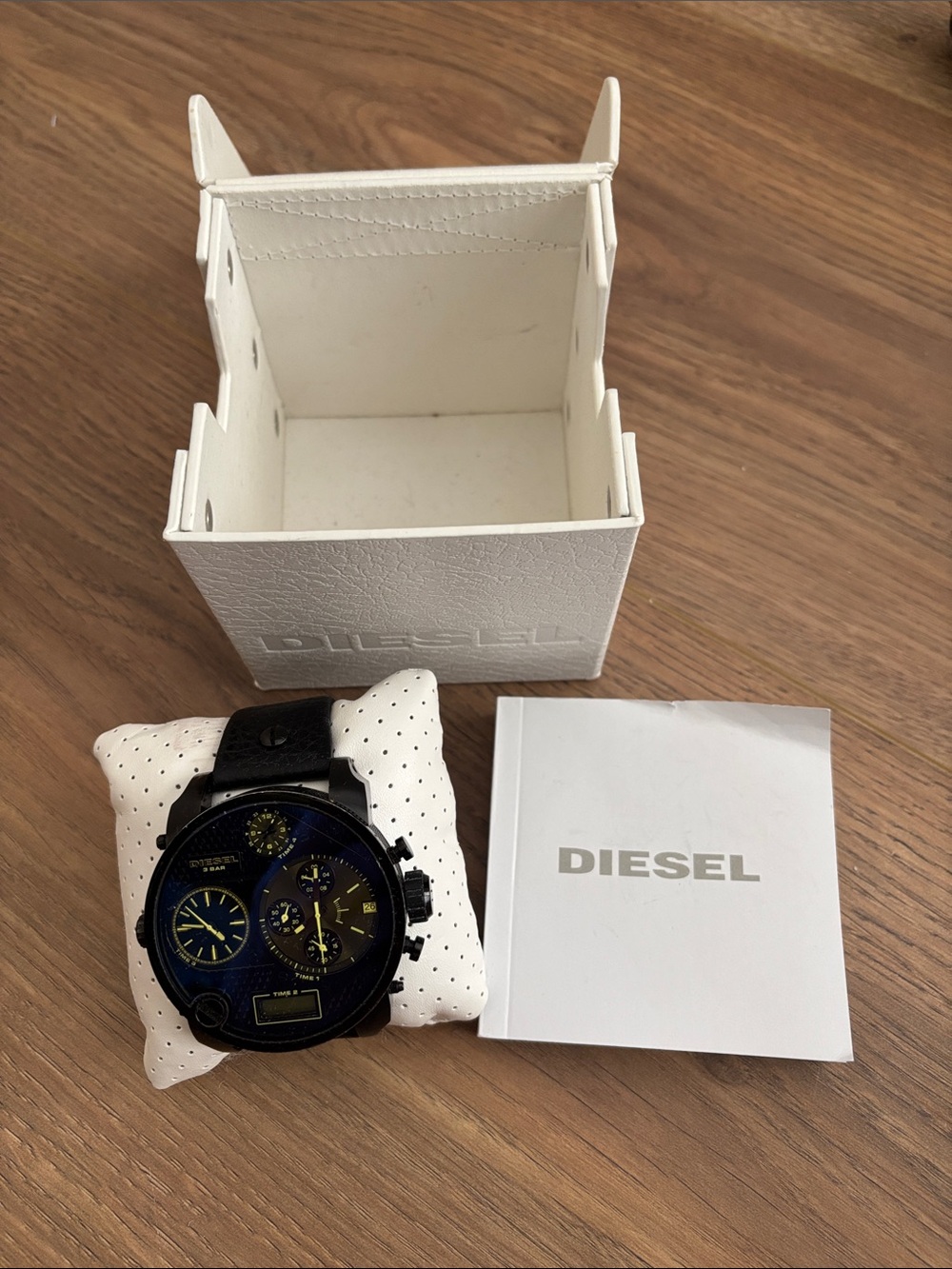 DIESEL BIG DADDY BLUE DIAL BLACK LEATHER STRAP WATCH DZ7127 - Picture 2 of 8